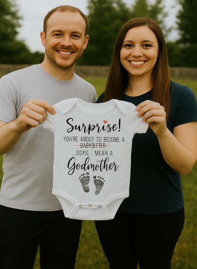 Witty and Bitty Surprise You're About to Become A Babysitter funny Pregnancy Reveal Announcement gift Godmother Onesie/Bodysuit (Godmother) - Image 3