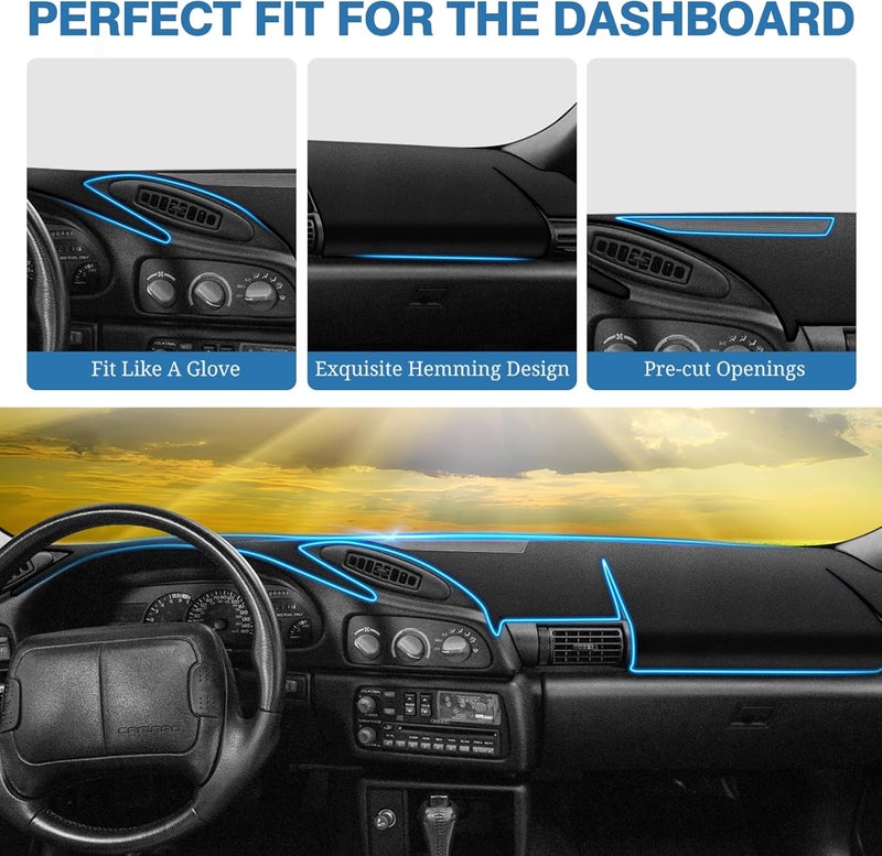 FIILINES Dash Cover for Chevrolet Camaro 1996-1993 Dashboard Mat, Accessories Dash Cover Sunshade Nonslip Mesh Protector No Glare Black - Image 4