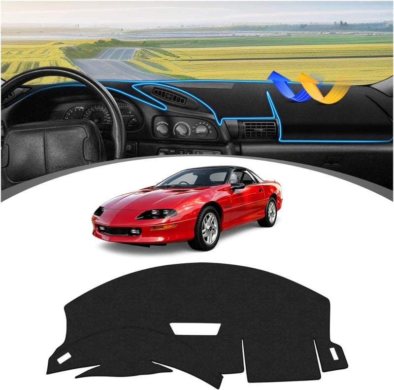 FIILINES Dash Cover for Chevrolet Camaro 1996-1993 Dashboard Mat, Accessories Dash Cover Sunshade Nonslip Mesh Protector No Glare Black - Image 1