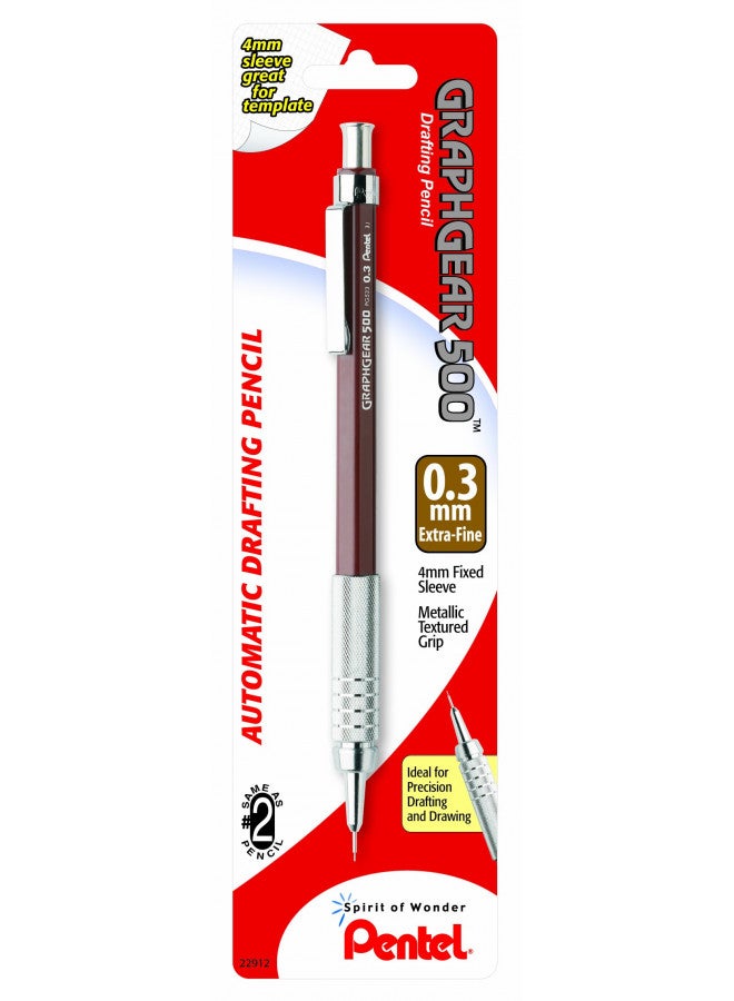 Pentel قلم رسم أوتوماتيكي بنتل جراف جير 500، 0.3 مم، برميل بني، عبوة واحدة (PG523BP) - Image 1