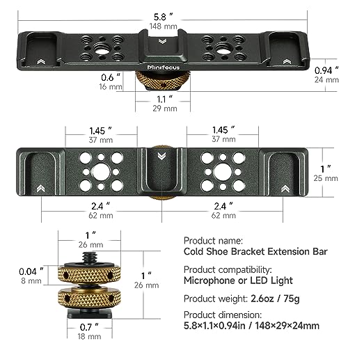 MINIFOCUS Triple Cold Shoe Extension Bar Mount, Aluminum Alloy Hot Shoe Mount Bracket with 1/4" Thread Holes for DSLR Camera Microphone Tripod LED Video Light Flashlight - Image 2