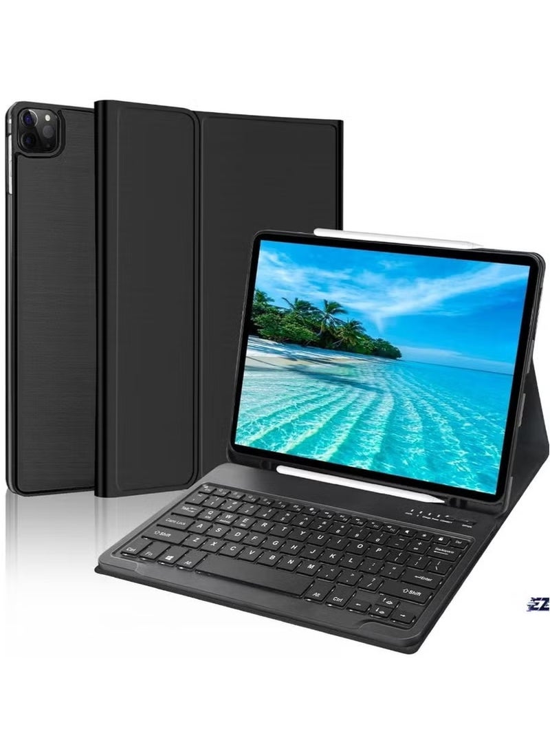 GENNEXT Case for iPad Air 13-inch (M2, 2024) & iPad Pro 12.9" (6th/5th/4th/3rd Gen) – Detachable Wireless Bluetooth Keyboard, Slim Folio Smart Cover with Pencil Holder, Black - Image 1