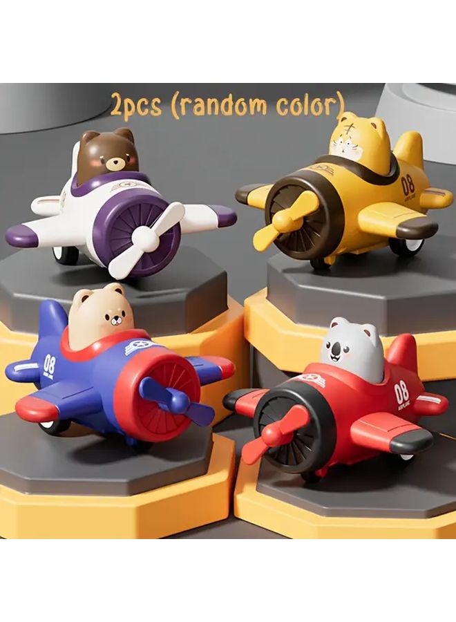 2pcs Random Color Animal Airplane Push Toy Cars For Kids Birthday Party Gift - Image 1
