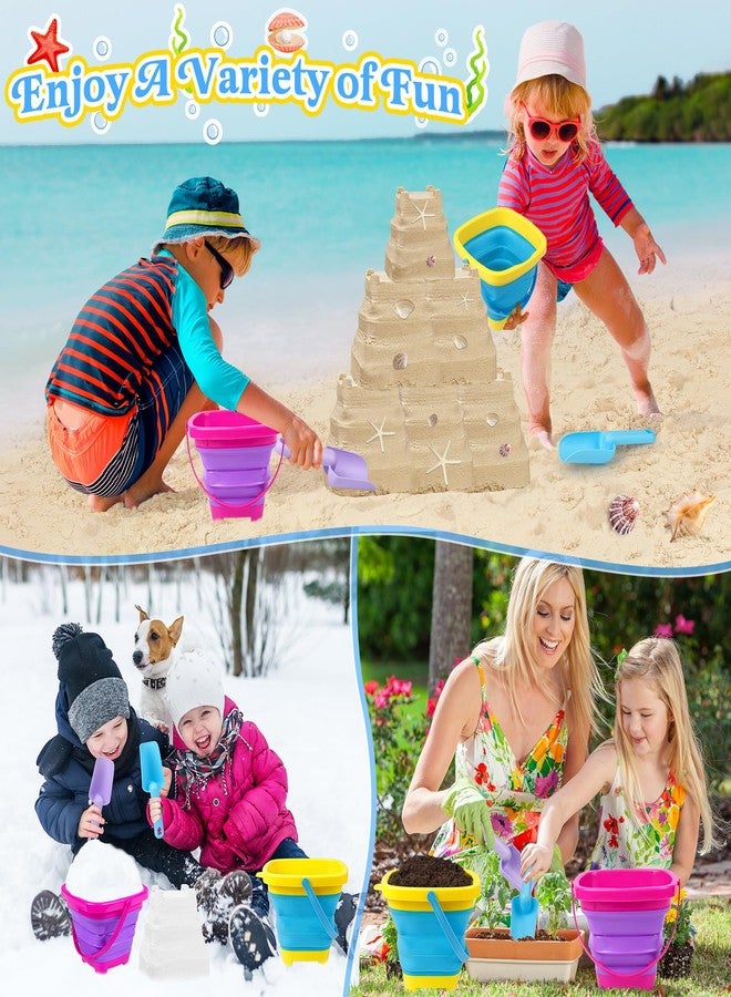 TSDATOWR Collapsible Beach Buckets for Kids, 2 Packs Foldable Sand Buckets and Shovels with Mesh Beach Bag, Silicone Sand Pails for Toddlers Beach Toys, Easter Egg Hunt, Camping, Travelling, Fishing Water Pail - Image 5