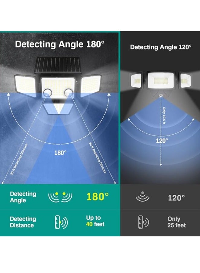 عربست مصابيح خارجية تعمل بالطاقة الشمسية - 3000LM 188 مصباح خارجي مستشعر الحركة LED، 4 رؤوس مصابيح إنارة خارجية تعمل بالطاقة الشمسية IP65، مصابيح حائط بزاوية إضاءة واسعة 270 درجة مع مستشعرات للفناء الخلفي - Image 2