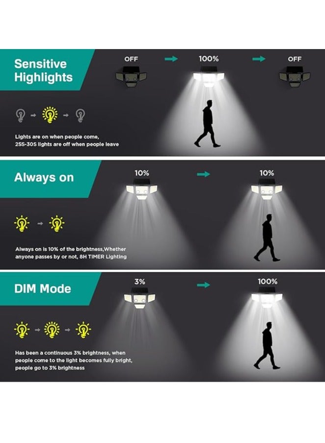 عربست مصابيح خارجية تعمل بالطاقة الشمسية - 3000LM 188 مصباح خارجي مستشعر الحركة LED، 4 رؤوس مصابيح إنارة خارجية تعمل بالطاقة الشمسية IP65، مصابيح حائط بزاوية إضاءة واسعة 270 درجة مع مستشعرات للفناء الخلفي - Image 4