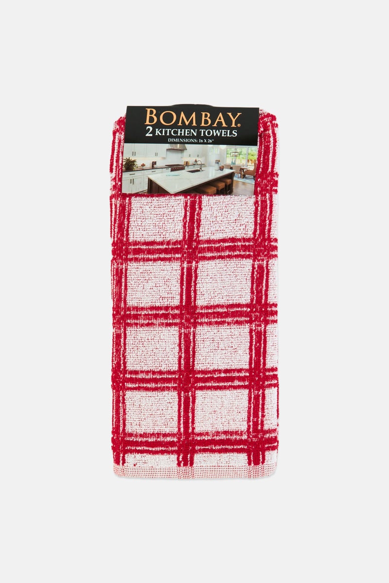 Bombay 2 Pcs Textured Kitchen Towels Set, Red - Image 1