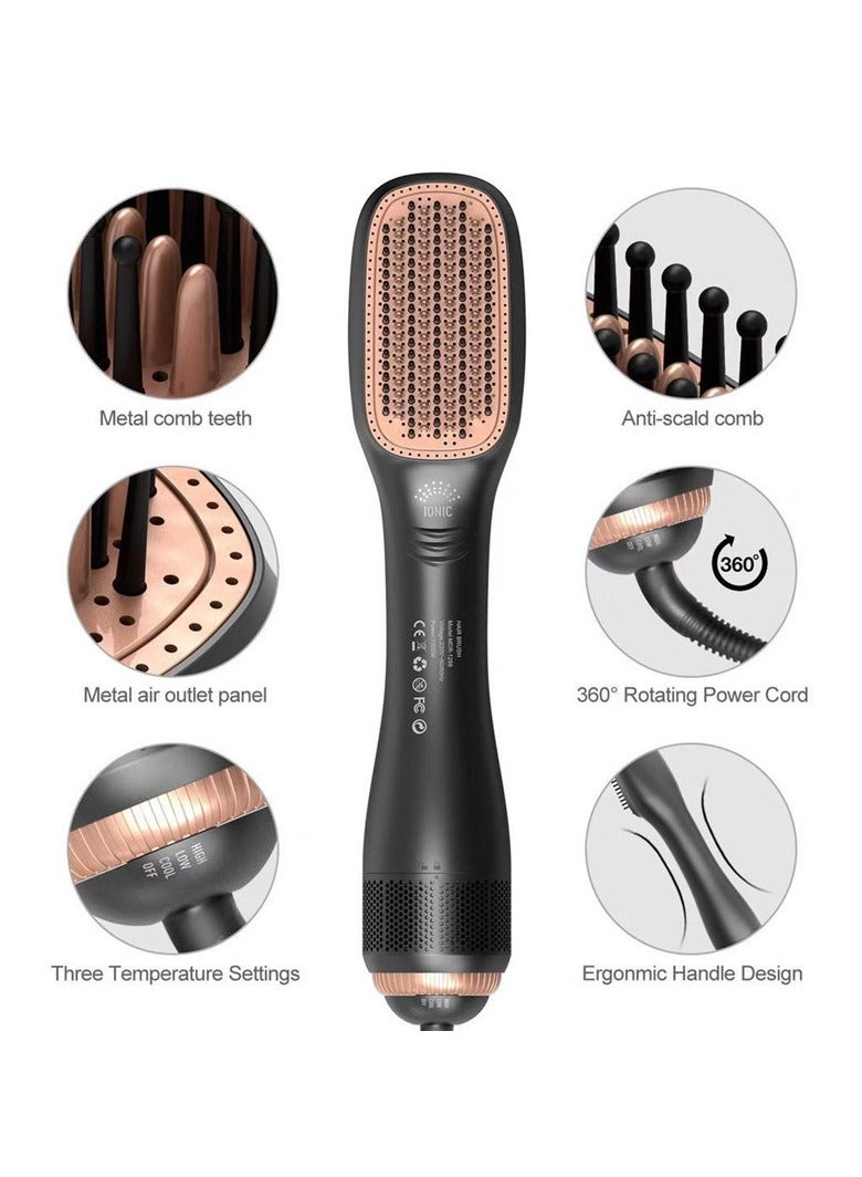 general 1200 Watt Hair Dryer Brush Ceramic Dryer And Styler 2 In 1 Professional Black/Beige - Image 2