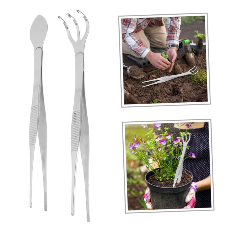 Stainless Steel Bonsai Rake And Tweezers Set Multipurpose Plant Craft Tool - Image 4