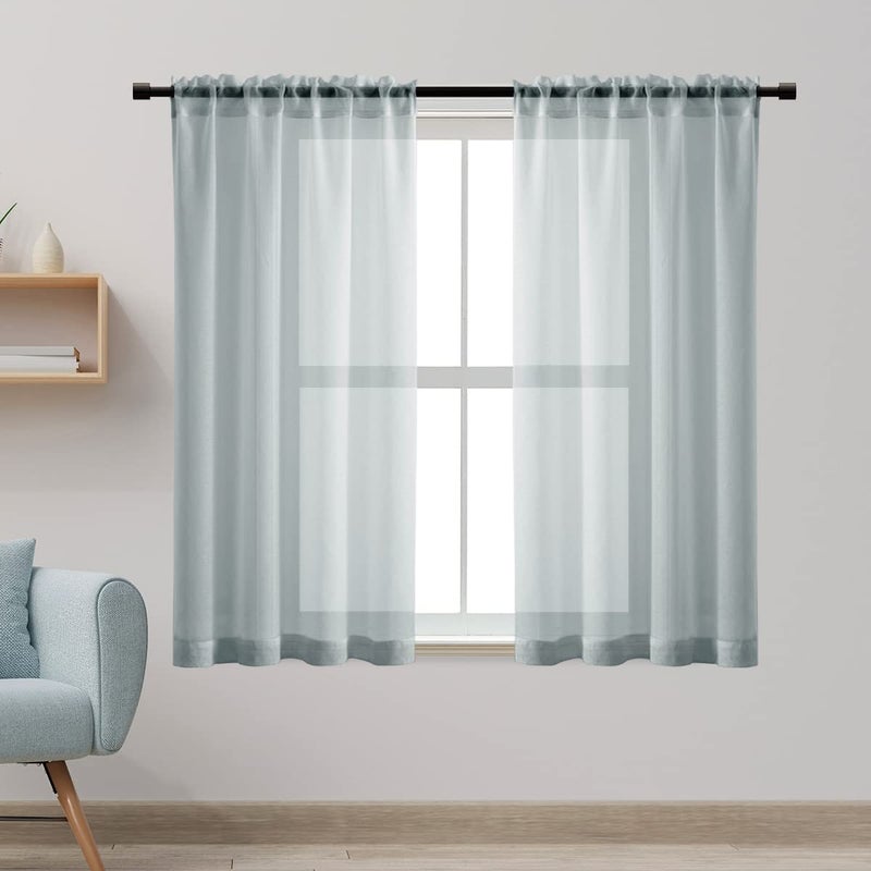 XTMYI Half Curtains for Windows48 Inch LengthSheer Short Curtains for BedroomSmall Bathroom Curtains WindowVoile Kitchen Curtains Set of 2 PanelsLight GreyGray