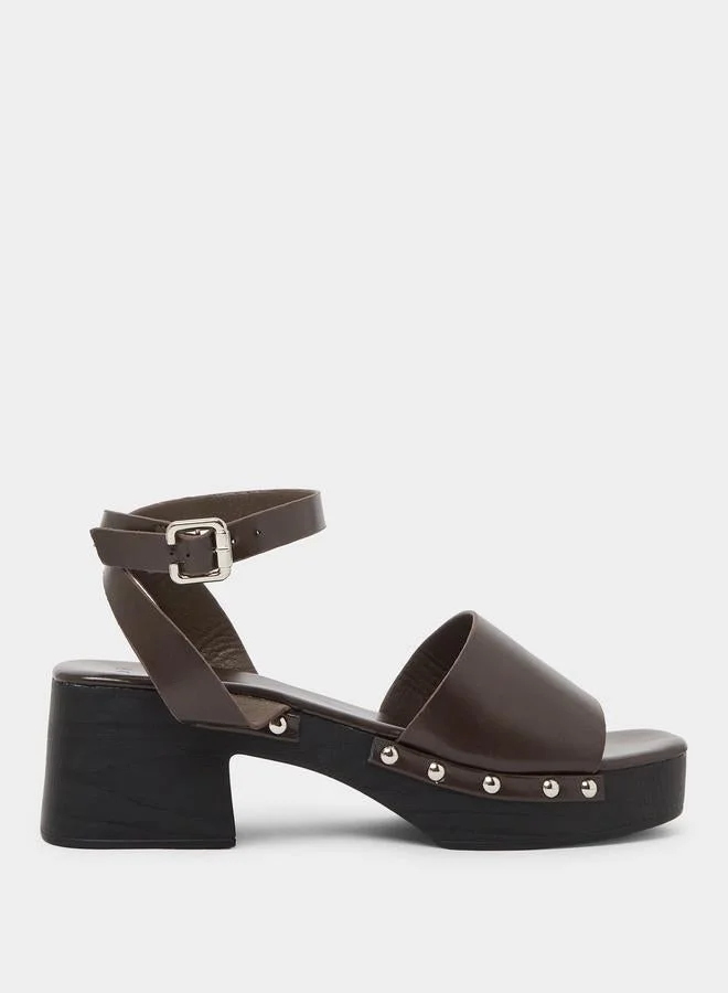 Studded Ankle Strap Block Heel Sandals