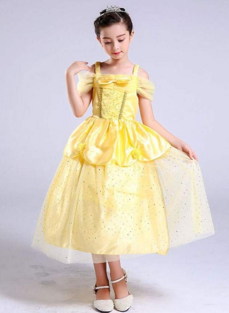 Little Girls Yellow Roses Princess Costume Dress Off Shoulder Layered up 120cm - Image 3