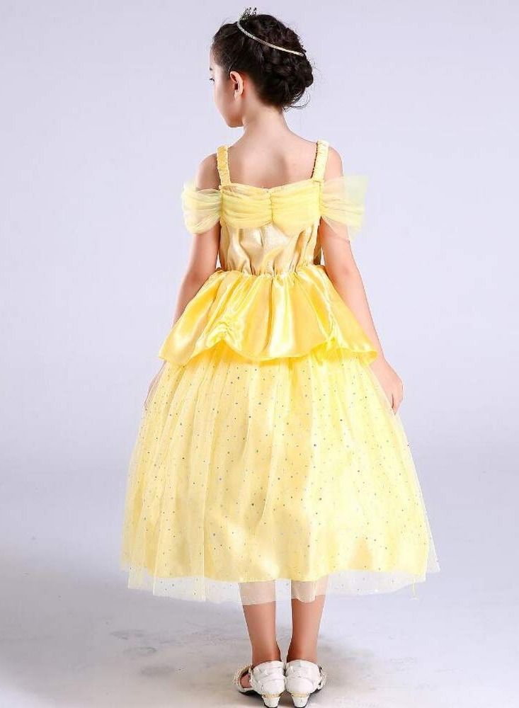 Little Girls Yellow Roses Princess Costume Dress Off Shoulder Layered up 120cm - Image 2
