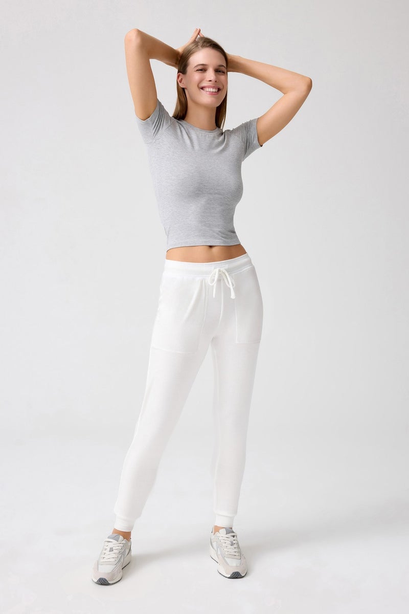 Los Ojos x Melodi White Thin Soft Textured Jogger Sweatpants Soho  - Image 4