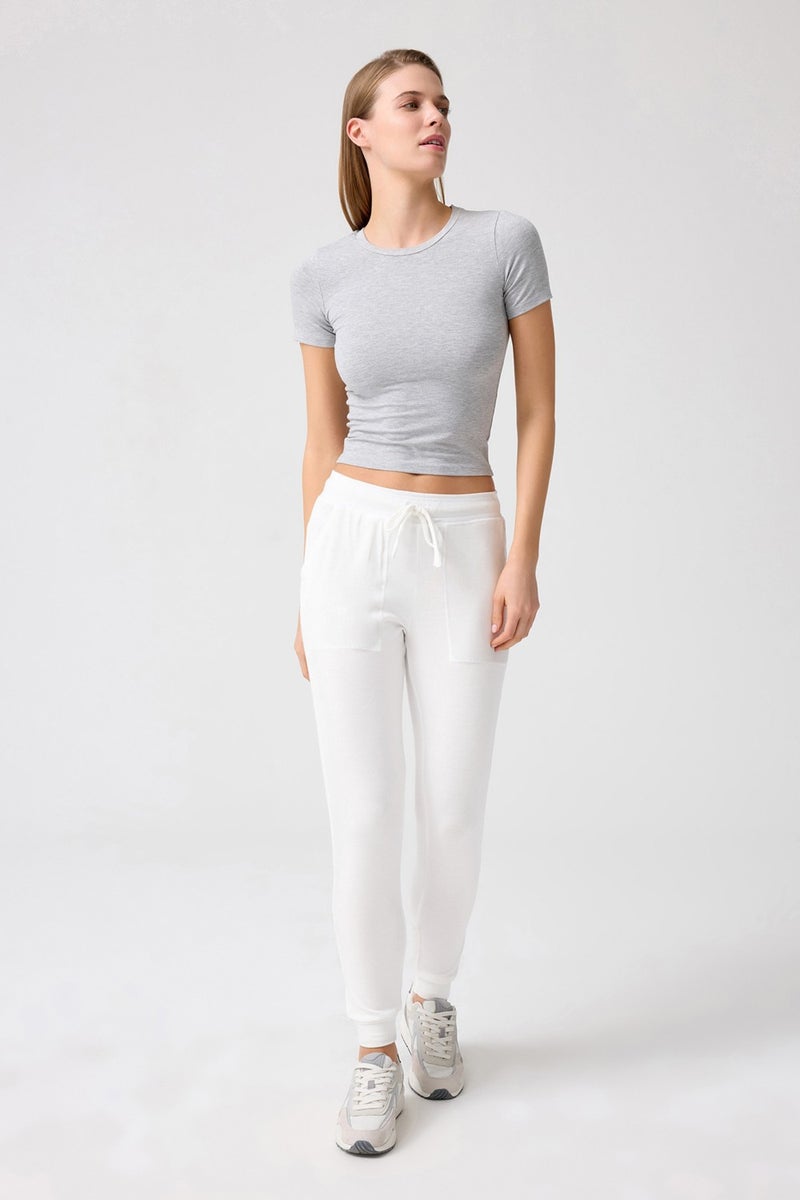 Los Ojos x Melodi White Thin Soft Textured Jogger Sweatpants Soho  - Image 1