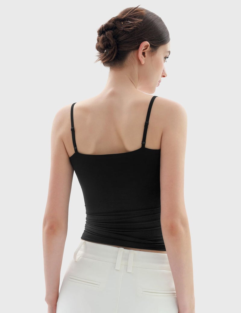 PUMIEY Tank Top for Women Square Neck Spaghetti Straps Camisole Sleeveless Basic Summer Tops, Jet Black Small - Image 5