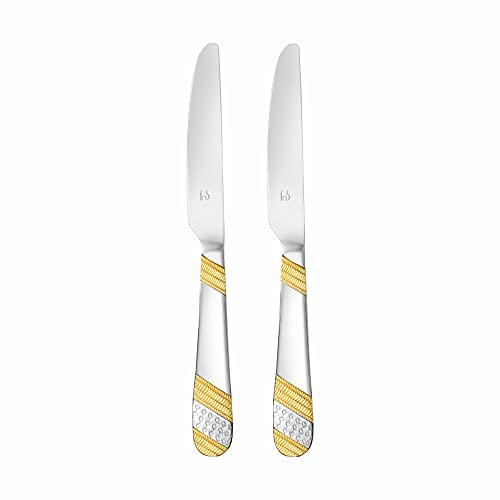 FNS Imperio Stainless Steel 24 Karat Gold Plated on Handle Dinner/Butter Knives (2 Dinner Knife) - Image 1