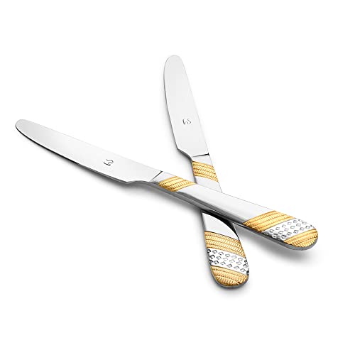 FNS Imperio Stainless Steel 24 Karat Gold Plated on Handle Dinner/Butter Knives (2 Dinner Knife) - Image 2
