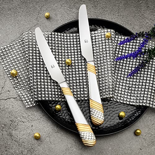 FNS Imperio Stainless Steel 24 Karat Gold Plated on Handle Dinner/Butter Knives (2 Dinner Knife) - Image 5