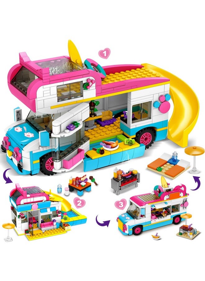 Hogokids 3-In-1 Girls Camper Van Building Set - 494Pcs Summer Beach Camping Building Blocks Sets | Food Truck Building Toys With Slide And Stickers | Gifts For Girls Boys Age 6 7 8 9 10 11 12+  - Image 1