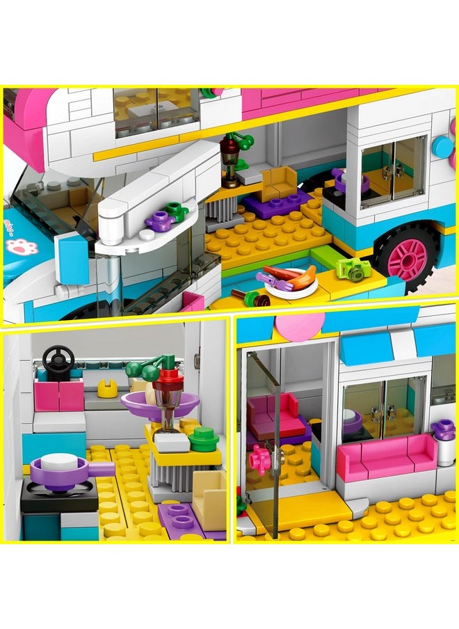 Hogokids 3-In-1 Girls Camper Van Building Set - 494Pcs Summer Beach Camping Building Blocks Sets | Food Truck Building Toys With Slide And Stickers | Gifts For Girls Boys Age 6 7 8 9 10 11 12+  - Image 3