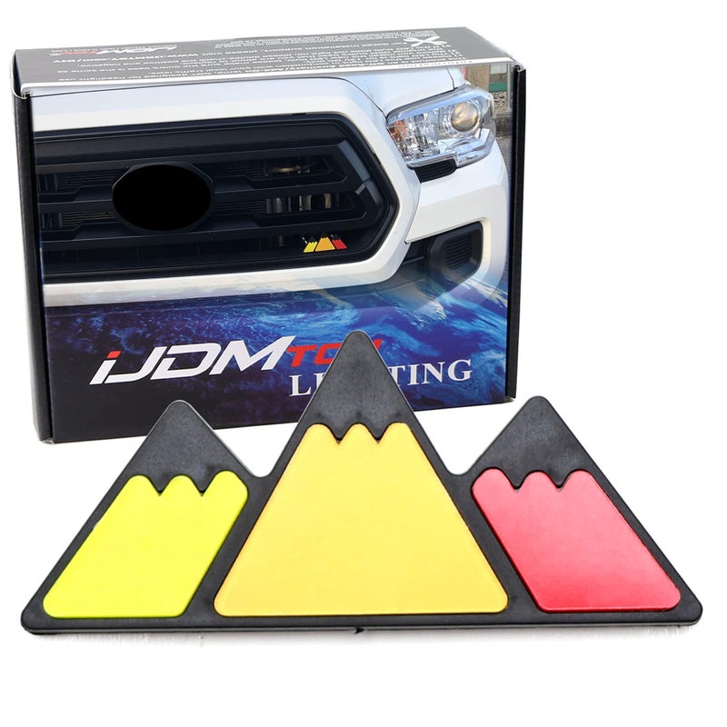 iJDMTOY Retro Style 3Color Trail Mountain Shape Grille Badge Emblem Compatible with Toyota Tacoma Tundra 4Runner FJ Cruiser RAV4 Hilux etc YellowOrangeRed
