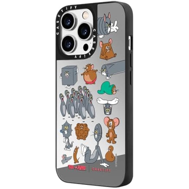Casetify Mirror Case for iPhone 14 Pro 【Tom and Jerry Colab/Reflective / 4.9ft Drop Protection/Compatible with Magsafe】 - Pattern Sticker - Silver on Black - Image 4