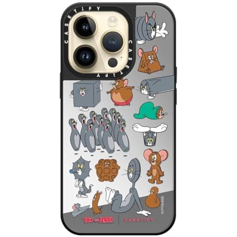 Casetify Mirror Case for iPhone 14 Pro 【Tom and Jerry Colab/Reflective / 4.9ft Drop Protection/Compatible with Magsafe】 - Pattern Sticker - Silver on Black - Image 3