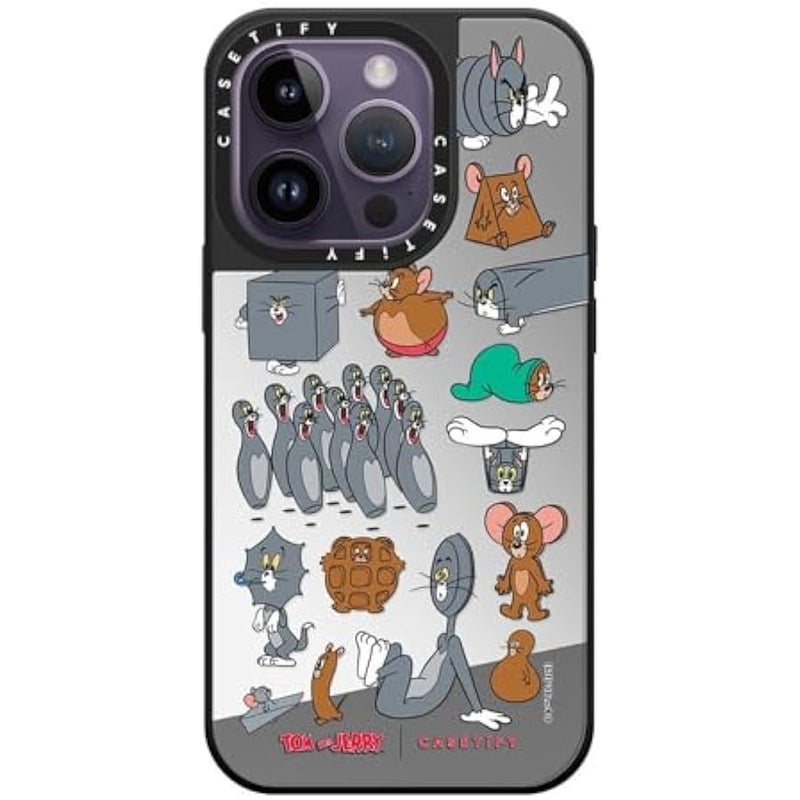Casetify Mirror Case for iPhone 14 Pro 【Tom and Jerry Colab/Reflective / 4.9ft Drop Protection/Compatible with Magsafe】 - Pattern Sticker - Silver on Black - Image 1
