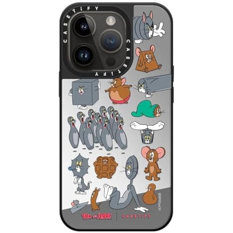 Casetify Mirror Case for iPhone 14 Pro 【Tom and Jerry Colab/Reflective / 4.9ft Drop Protection/Compatible with Magsafe】 - Pattern Sticker - Silver on Black - Image 2