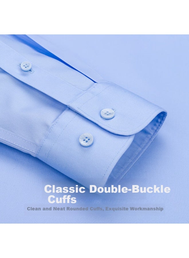 Firs [dp Wrinkle-free] Men's Long-sleeve Cotton Shirt, Casual Business Wrinkle-resistant Dress Shirt, Light Blue, Size 38