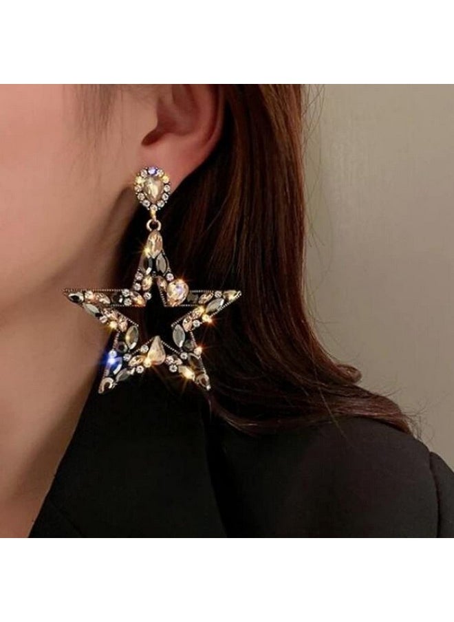 Missgrace - Gold Women'S Long Sparkling Crystal Drop Earrings Star Rhinestone Dangle Earrings For Bridal Wedding Party Jewelry - Image 1