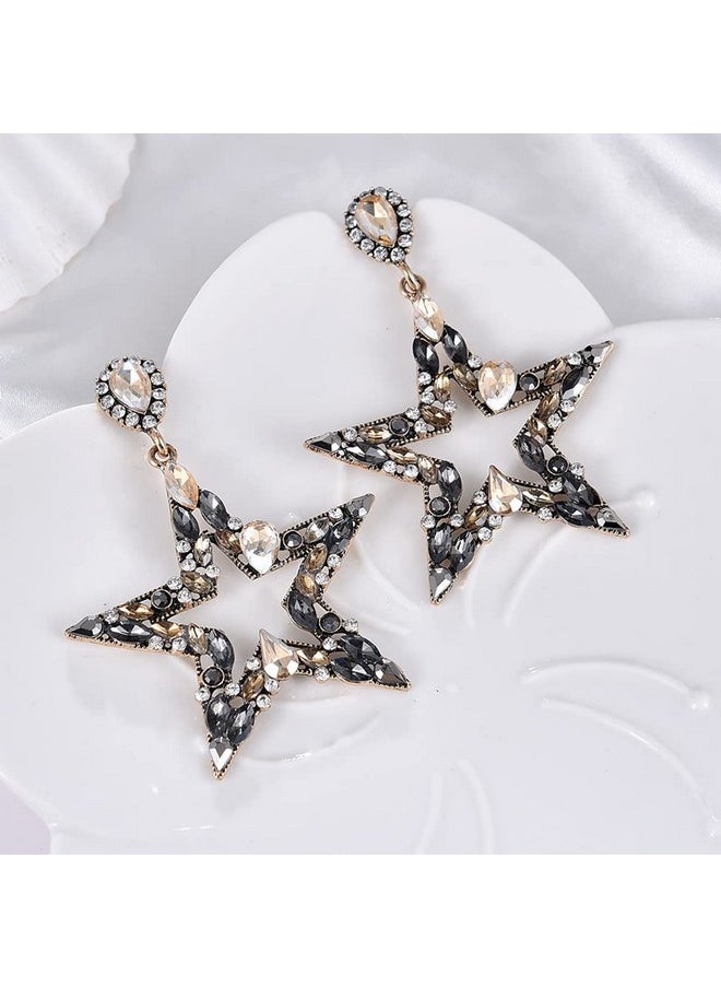 Missgrace - Gold Women'S Long Sparkling Crystal Drop Earrings Star Rhinestone Dangle Earrings For Bridal Wedding Party Jewelry - Image 1