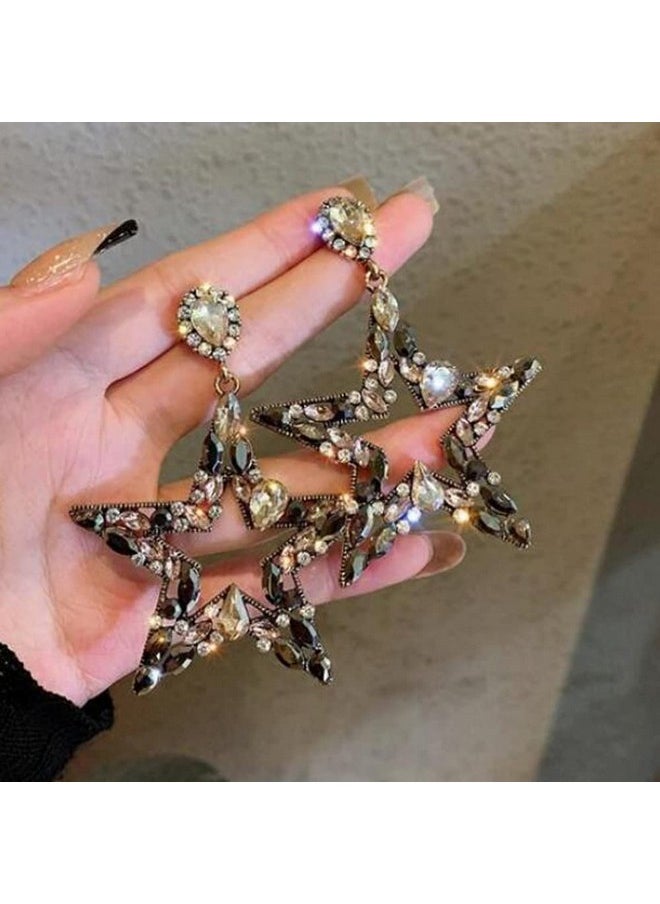 Missgrace - Gold Women'S Long Sparkling Crystal Drop Earrings Star Rhinestone Dangle Earrings For Bridal Wedding Party Jewelry - Image 1