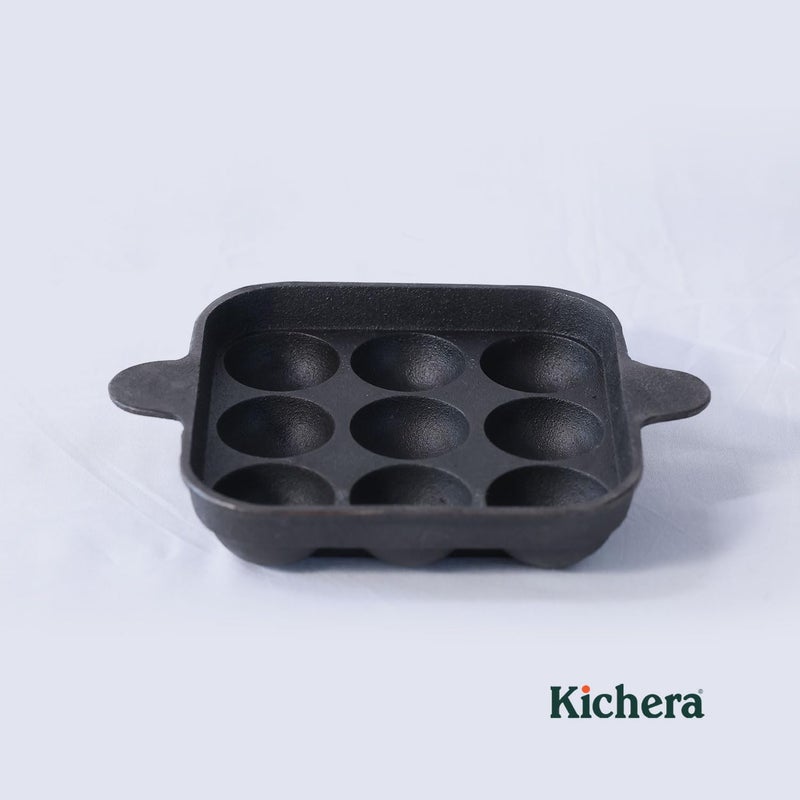 Kichera Kichera Cast Iron Appam Pan | Nonstick 9-Cavity Appam Maker | 9.8 Inch, 1.8kg | Induction Friendly  - Image 2