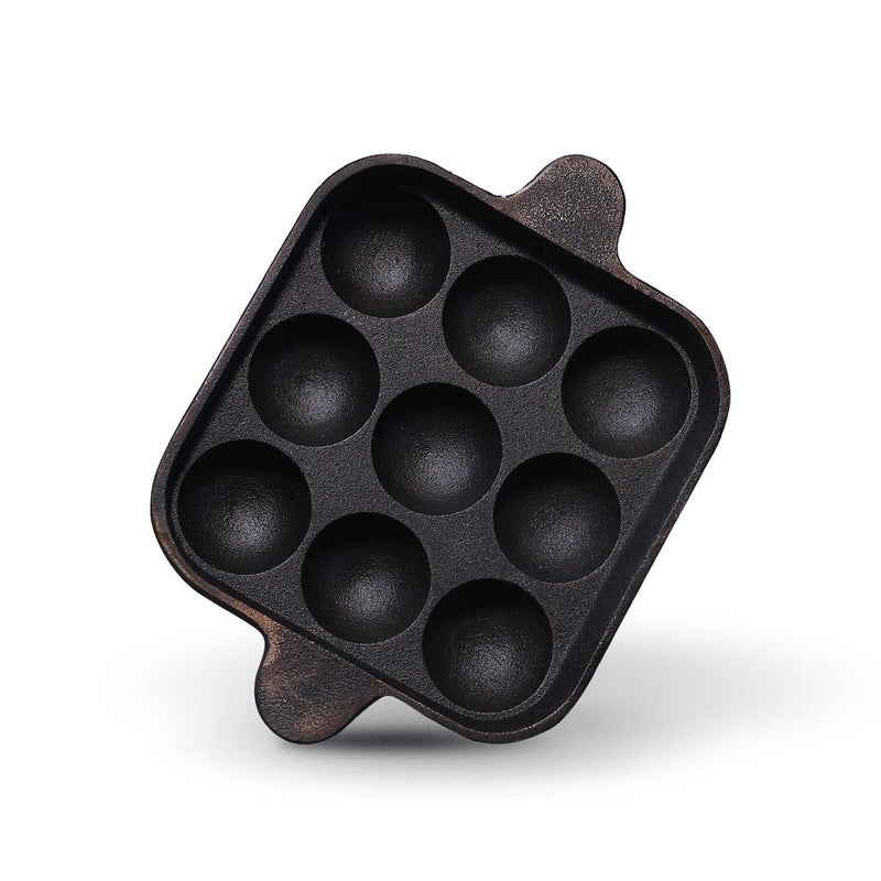 Kichera Kichera Cast Iron Appam Pan | Nonstick 9-Cavity Appam Maker | 9.8 Inch, 1.8kg | Induction Friendly  - Image 1