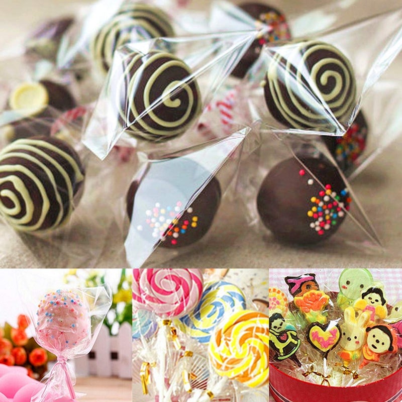 Augshy Cake Pop Bags, 300 Pcs Cellophane Treat Bags 3x5 with 300 Twist Ties 1.4 mils Thickness OPP Plastic Bags for Lollipop Candy Chocolate Cookie Wrapping Buffet - Image 5