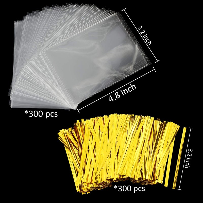 Augshy Cake Pop Bags, 300 Pcs Cellophane Treat Bags 3x5 with 300 Twist Ties 1.4 mils Thickness OPP Plastic Bags for Lollipop Candy Chocolate Cookie Wrapping Buffet - Image 2