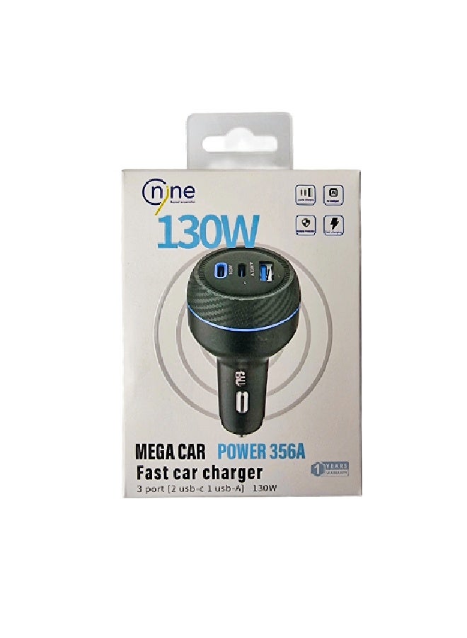 Nine 130W Mega Fast Car charger 356A - Black - Image 2