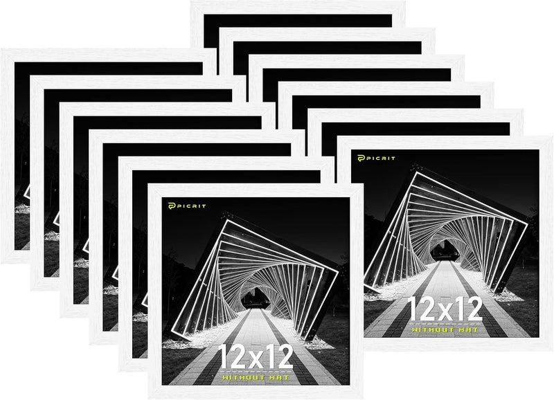 Picrit 12x12 Picture Frame Set of 12, Classic Modern Textured White Gallery Wall Frames without Mat, Horizontal or Vertical Hanging Display for Home Decor - Image 1