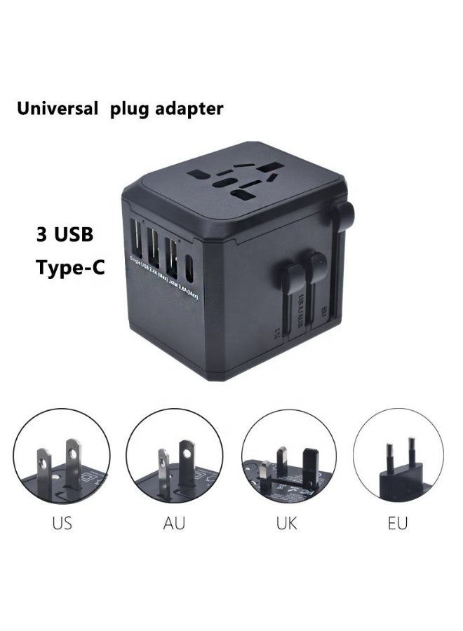 هوجفتس محول مقبس سفر عالمي متعدد الدول، 3 منافذ USB ومنفذ Type-C شحن سريع 3.6 أمبير، محول طاقة محمول للولايات المتحدة، بريطانيا، أوروبا، أستراليا واليابان - Image 3