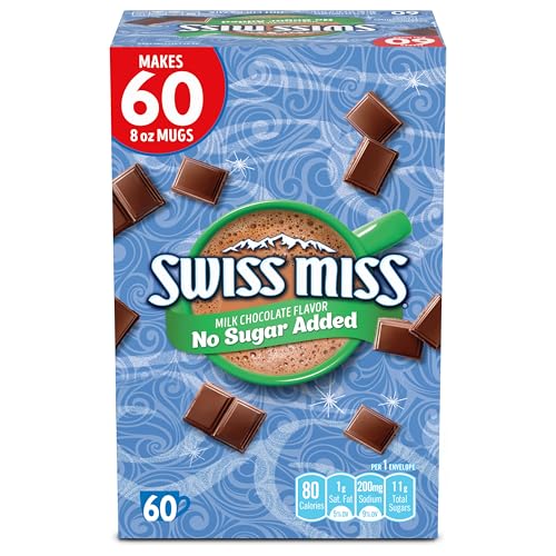 Swiss Miss Milk Chocolate Flavor No Sugar Added Hot Cocoa Mix, 0.73 oz., 60 Count Hot Cocoa Packets - Image 1