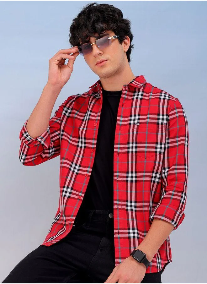 شركة المرآب الهندية Men Slim Fit Checkered Full Sleeves Cutaway Collar Casual Shirt