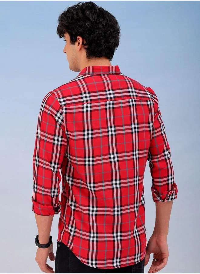 شركة المرآب الهندية Men Slim Fit Checkered Full Sleeves Cutaway Collar Casual Shirt