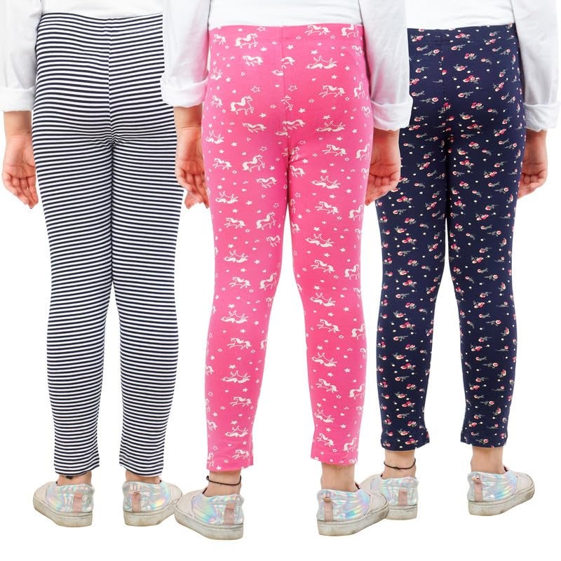 ARIEL Girls Cotton Printed Non-Transparent Regular Fit Ankle Length Leggings(AR-G-Leg-P3-1314-(PUni,Blue,Bstr)_Multicolor_1314 Years) - Image 2