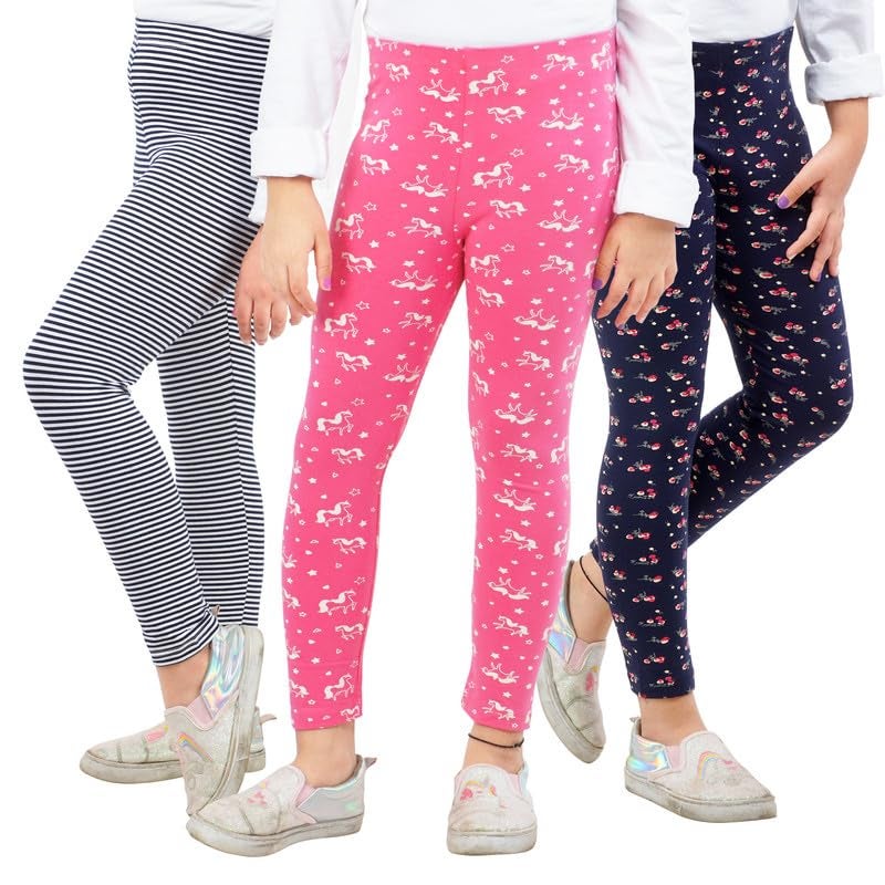 ARIEL Girls Cotton Printed Non-Transparent Regular Fit Ankle Length Leggings(AR-G-Leg-P3-1314-(PUni,Blue,Bstr)_Multicolor_1314 Years) - Image 1