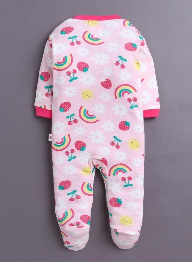 BUMZEE طقم بيجامات نوم قطنية بأكمام طويلة للبنات الصغيرات من بامزي، مكون من 3 قطع، باللون الوردي والوردي الفاتح - من 9 إلى 12 شهرًا (Peb11012E-pnk) - Image 3