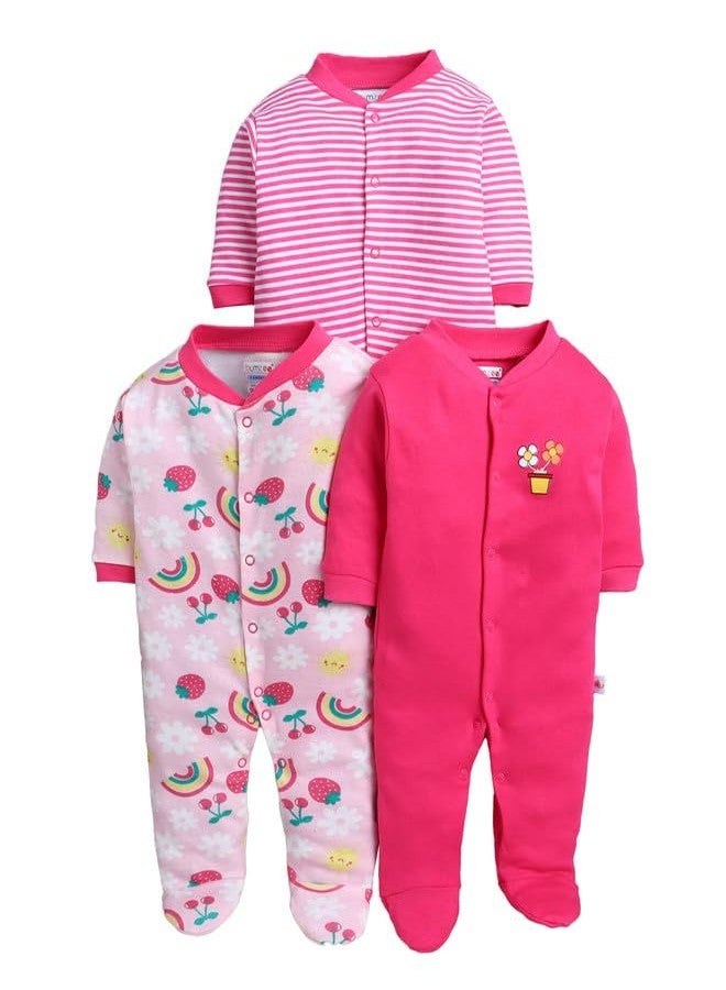 BUMZEE طقم بيجامات نوم قطنية بأكمام طويلة للبنات الصغيرات من بامزي، مكون من 3 قطع، باللون الوردي والوردي الفاتح - من 9 إلى 12 شهرًا (Peb11012E-pnk) - Image 1