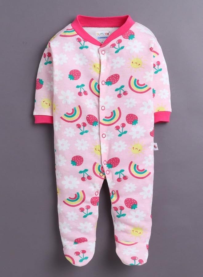 BUMZEE طقم بيجامات نوم قطنية بأكمام طويلة للبنات الصغيرات من بامزي، مكون من 3 قطع، باللون الوردي والوردي الفاتح - من 9 إلى 12 شهرًا (Peb11012E-pnk) - Image 2