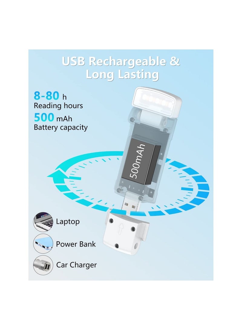 Captaintech Book Light with Timer, USB Rechargeable Reading Light with Memory Function, 1.4 oz Ultralight Clip-on Bookmark Light, 3 Colors & 5 Brightness, 500 mAh Up to 80+Hrs, Perfect for Bookworms(White) - Image 5